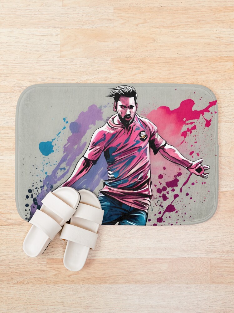 Thumbnail 1 of 6, Bath Mat, Soccer Player Kicking The Ball designed and sold by Patricks-Art.