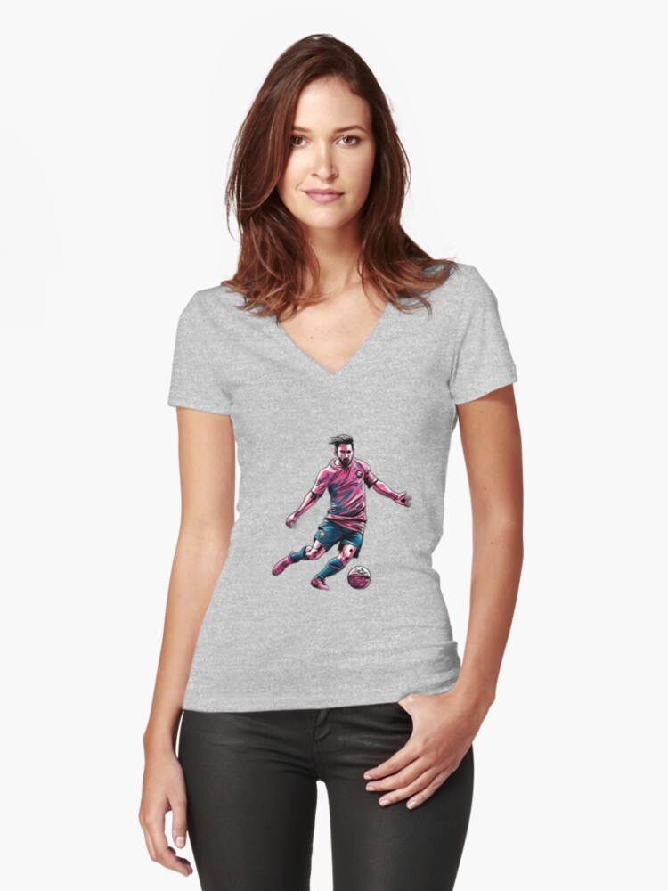 Thumbnail 1 of 3, Fitted V-Neck T-Shirt, Soccer Player Kicking The Ball designed and sold by Patricks-Art.