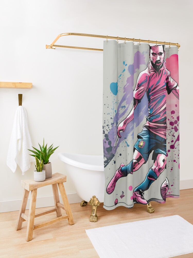 Thumbnail 3 of 5, Shower Curtain, Soccer Player Kicking The Ball designed and sold by Patricks-Art.