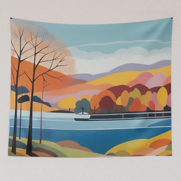Item preview, Colourful Trees by the Serene Lakeside Landscape designed and sold by ArtComixHaven.