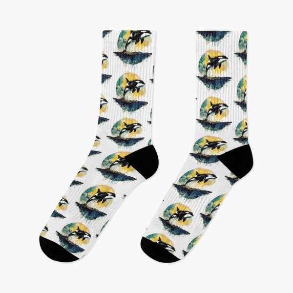 Item preview, watercolor orca jumping out of the ocean designed and sold by OutOfTheBoxArt1.