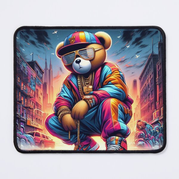 Item preview, "Yo Bro! Take a HipHop Life Style" Cute Rap Bear City Portrait designed and sold by redask2me.