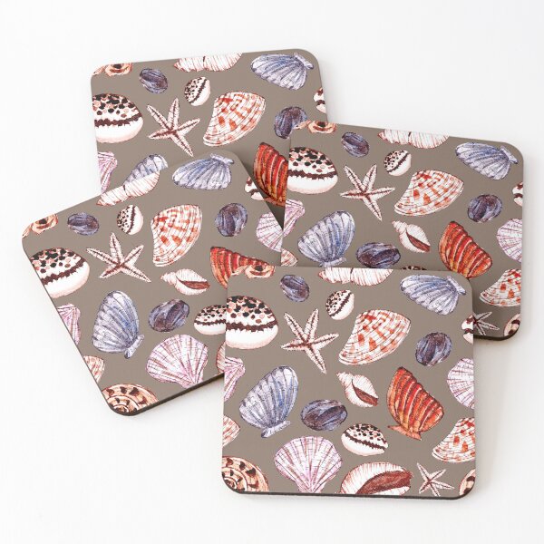 Item preview, Watercolor Seashells Pattern (Taupe Background) designed and sold by andrebalest.art.