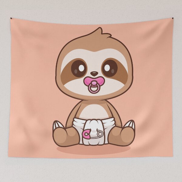 Item preview, Cute Baby Sloth Wearing Pacifier and Diaper Cartoon Vector Icon - Adorable Animal Nature Illustration designed and sold by hjian8219.