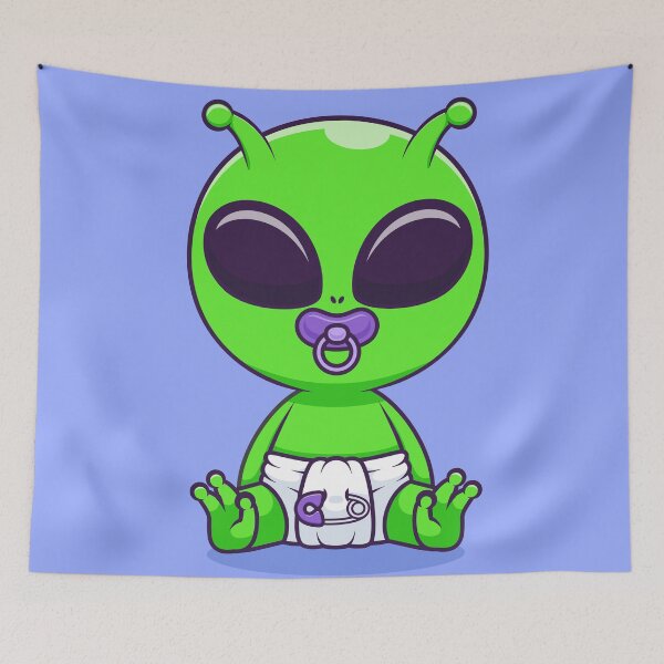 Item preview, Cute Baby Alien Wearing Pacifier and Diaper Cartoon Vector Icon - Adorable Science and Technology Illustration designed and sold by hjian8219.