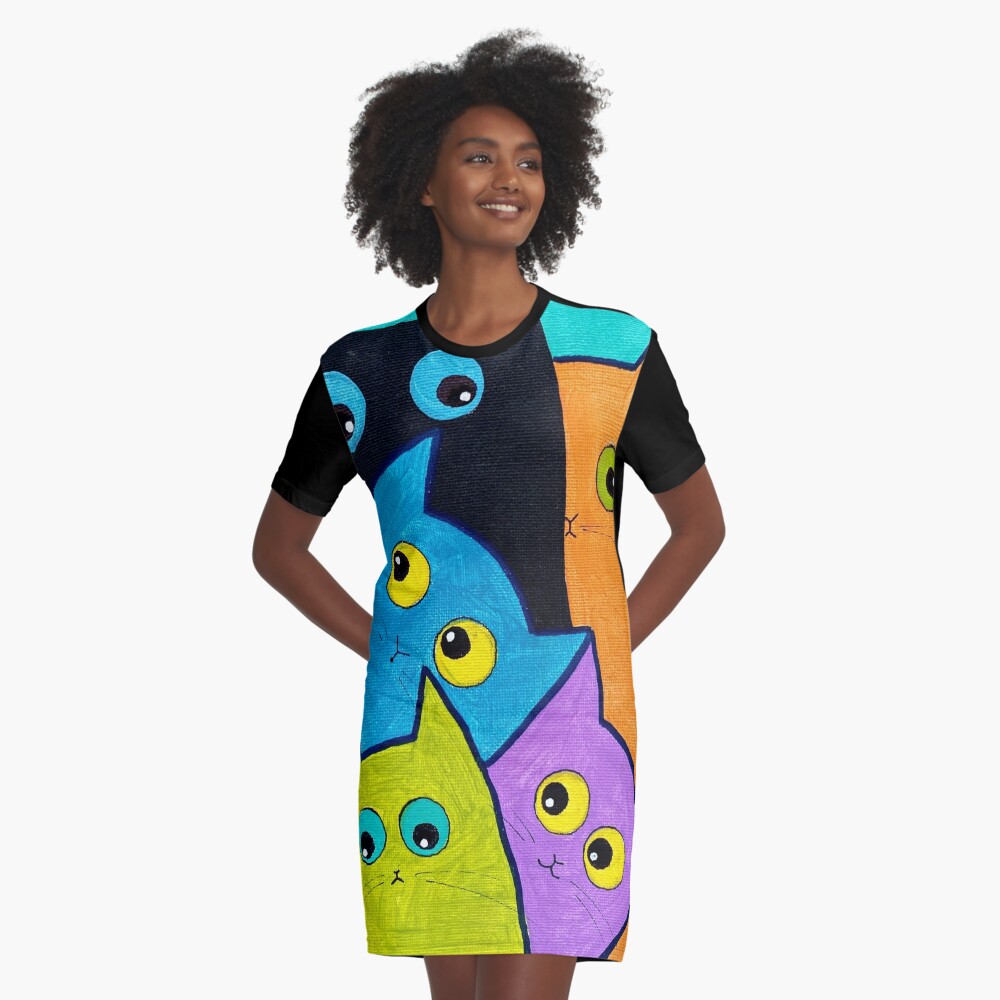 Funky Cats Graphic T-Shirt Dress