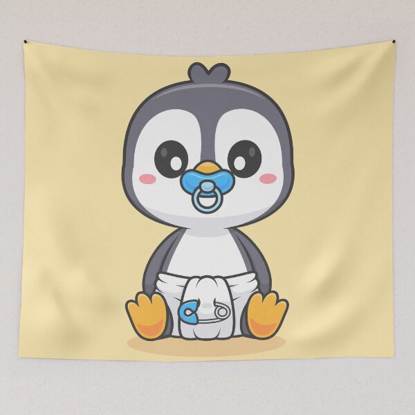 Item preview, Cute Baby Penguin Wearing Pacifier and Diaper Cartoon Vector Icon - Adorable Animal Nature Illustration designed and sold by hjian8219.