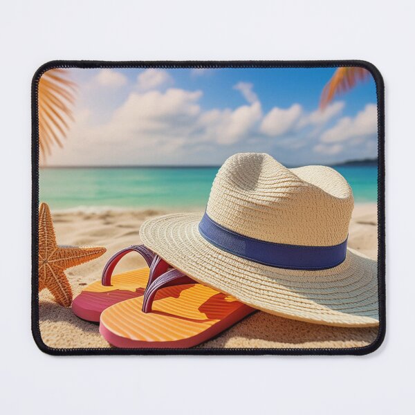 Item preview, A serene beach scene with a hat, starfish, and flip-flops under the sun designed and sold by homydesign.