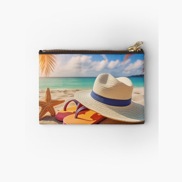 Item preview, A serene beach scene with a hat, starfish, and flip-flops under the sun designed and sold by homydesign.