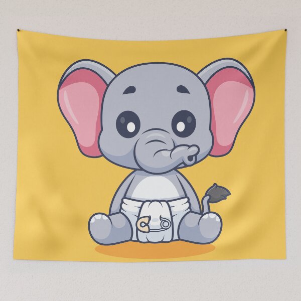 Item preview, Cute Baby Elephant Wearing Pacifier and Diaper Cartoon Vector Icon - Adorable Animal Nature Illustration designed and sold by hjian8219.