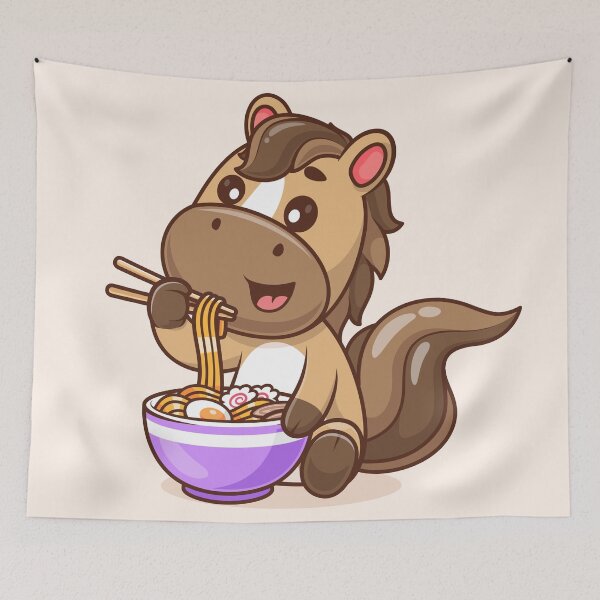 Item preview, Cute Horse Eating Ramen Noodles with Chopsticks Cartoon Vector Icon - Adorable Animal and Food Illustration designed and sold by hjian8219.