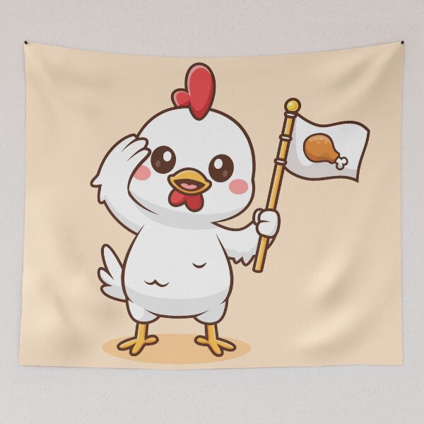 Item preview, Cute Chicken Holding Flag in Respect Pose Cartoon Vector Icon - Adorable Animal and Food Illustration designed and sold by hjian8219.