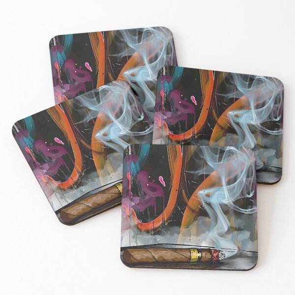 Item preview, AI-Generated Lit Cigar on Ashtray with Vibrant Abstract Smoke in Red, Orange, Blue, and Purple designed and sold by OlfactoART Studio.