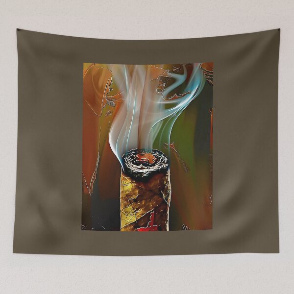 Item preview, Cigar with Glowing Tip Against Vibrant Abstract Background - AI-Generated Art designed and sold by OlfactoART Studio.