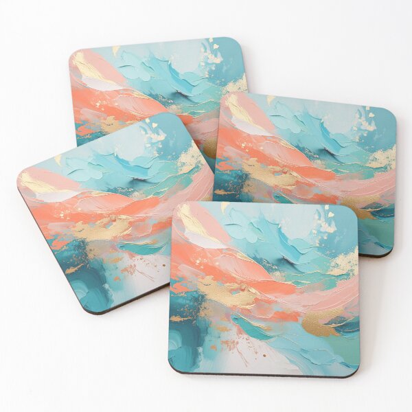 Item preview, Coral, Teal & Gold Abstract Acrylic designed and sold by EnchantedWishes.