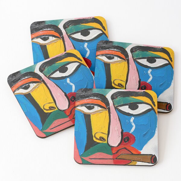 Item preview, Cubist Expression- Colorful Abstract Face with Cigar and Teardrop - AI-Generated Art designed and sold by OlfactoART Studio.