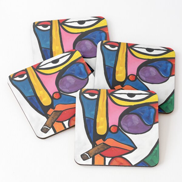 Item preview, Expressive Cigar Smoke- Vibrant Abstract Face with Geometric Shapes and Prominent Cigar - AI-Generated Art designed and sold by OlfactoART Studio.