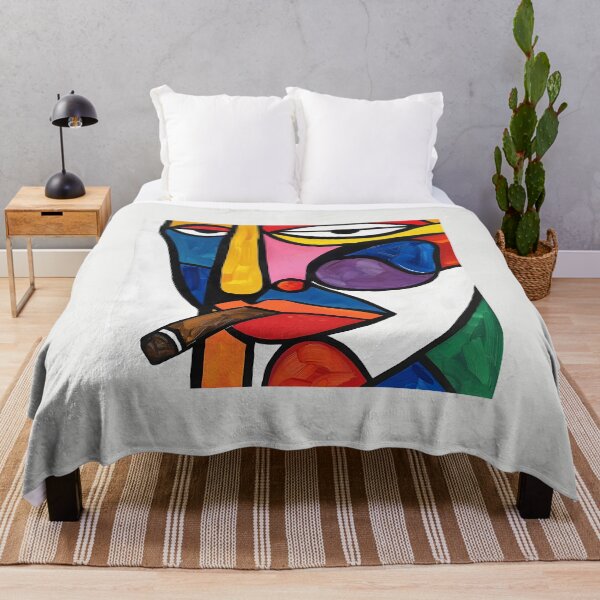 Item preview, Expressive Cigar Smoke- Vibrant Abstract Face with Geometric Shapes and Prominent Cigar - AI-Generated Art designed and sold by OlfactoART Studio.