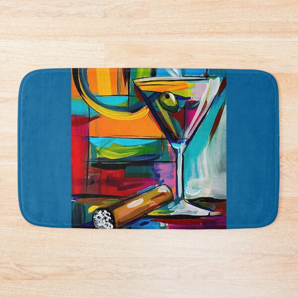 Item preview, Martini Glass with Olive and Smoking Cigar Against Bold Geometric Abstract Colorful Shapes - AI Generated Art designed and sold by OlfactoART Studio.