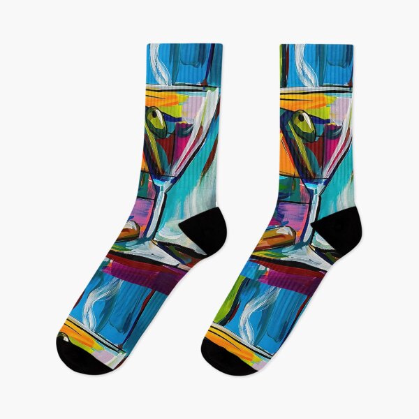Item preview, Martini Glass with Olive and Smoking Cigar Against Bold Geometric Abstract Colorful Shapes - AI Generated Art designed and sold by OlfactoART Studio.