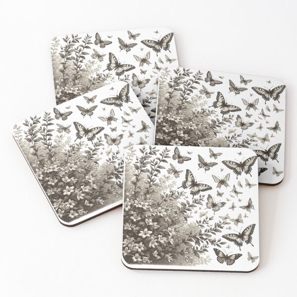 Item preview, Butterflies and Abelia Flowering Trees vintage botanical illustration  designed and sold by tortuna.
