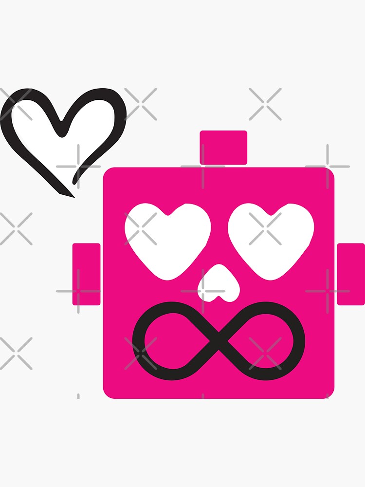 Thumbnail 3 of 3, Sticker, Blockhead Love Robot - pink designed and sold by CreativeKristen.