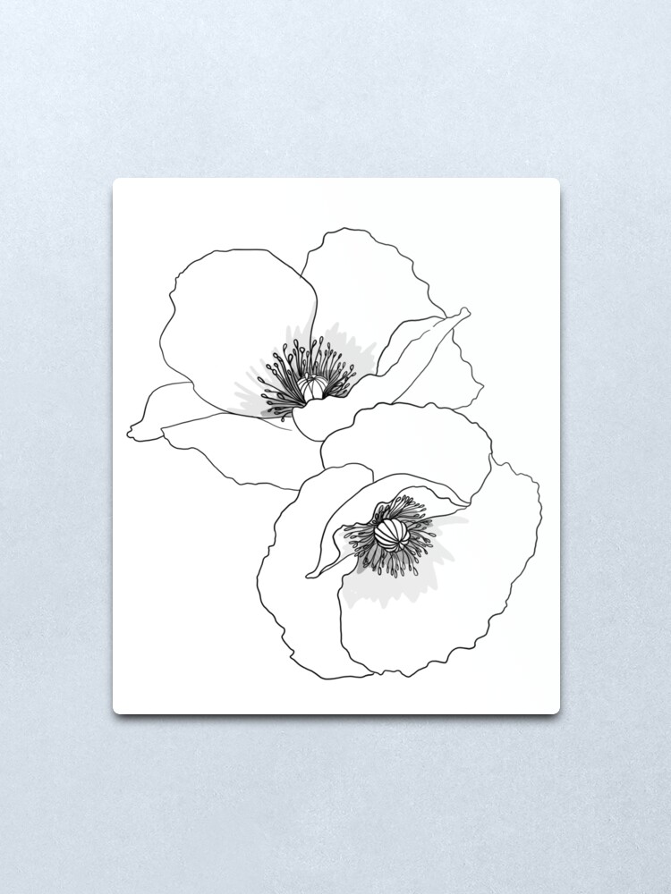 Poppy Flower Tattoo Style Art Metal Print By Foxandcrow Redbubble