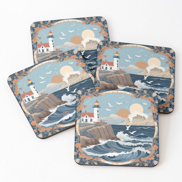 Item preview, Coastal Lighthouse Scene - Scandinavian Folk Art Style designed and sold by Atsariya.