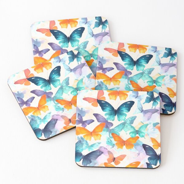 Item preview, Butterfly series printed fabric, blue, green, orange, purple designed and sold by janjacbu.