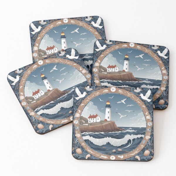 Item preview, Coastal Lighthouse Scene - Scandinavian Folk Art Style designed and sold by Atsariya.