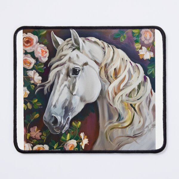Item preview, White horse portrait with flowers designed and sold by fotofeast.