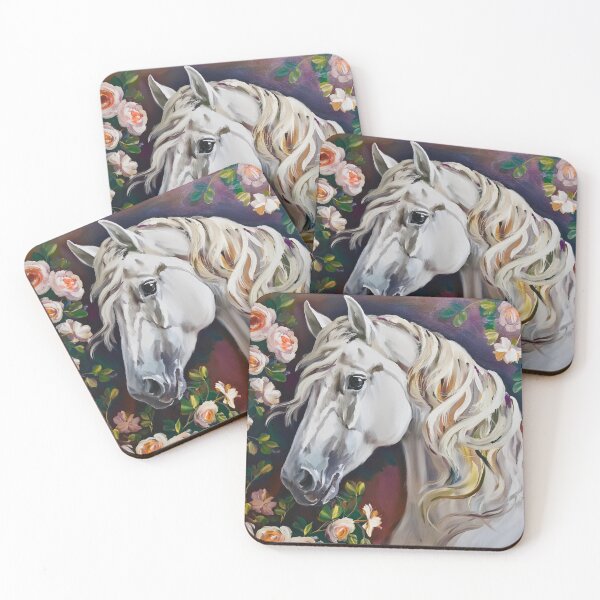 Item preview, White horse portrait with flowers designed and sold by fotofeast.