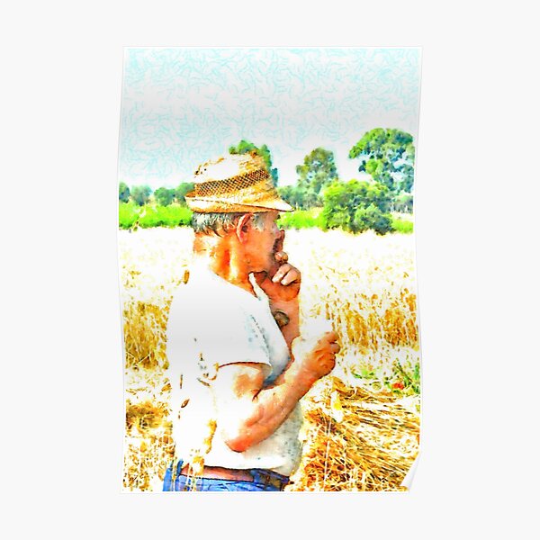 Reaper with straw hat Poster