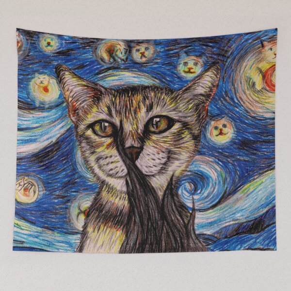 Item preview, The starry night cat version drawing with coloured pencils designed and sold by DipakSonarArt.