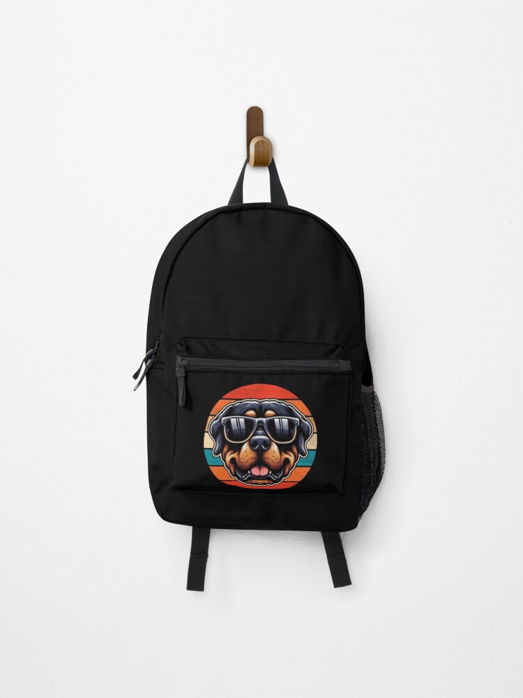 Thumbnail 1 of 3, Backpack, Cool Retro Rottweiler Design Rottweiler Wearing Sunglasses designed and sold by Watsonarts.