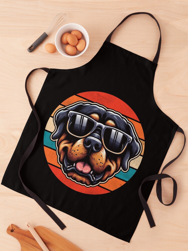 Thumbnail 1 of 6, Apron, Cool Retro Rottweiler Design Rottweiler Wearing Sunglasses designed and sold by Watsonarts.