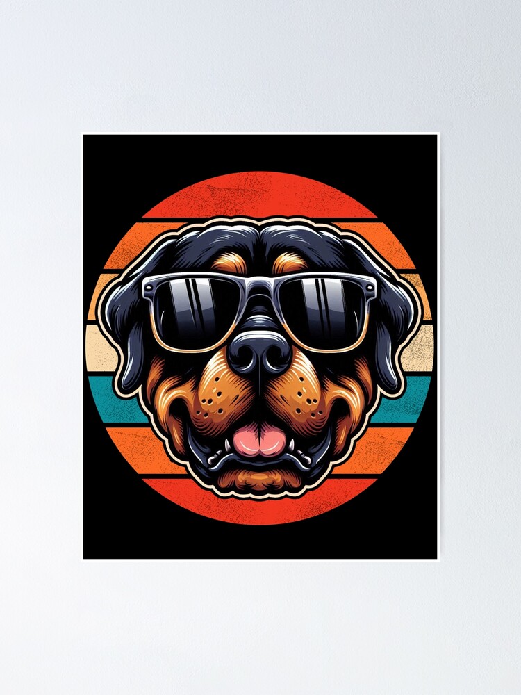Thumbnail 1 of 3, Poster, Cool Retro Rottweiler Design Rottweiler Wearing Sunglasses designed and sold by Watsonarts.