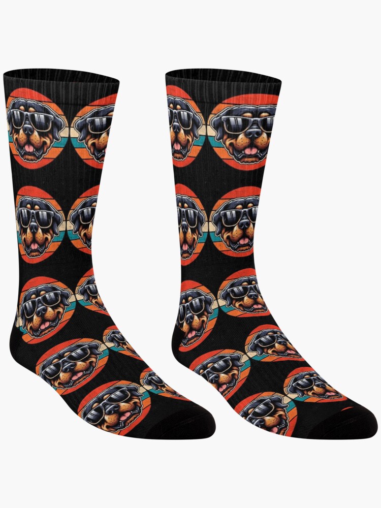 Thumbnail 3 of 5, Socks, Cool Retro Rottweiler Design Rottweiler Wearing Sunglasses designed and sold by Watsonarts.