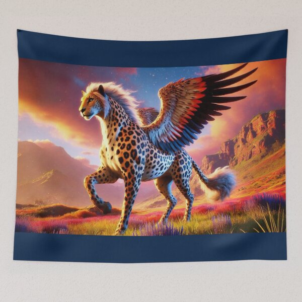 Item preview, Majestic Cheetah Pegasus Horse: Fantasy Hybrid in Vibrant Landscape designed and sold by FantasyHybrids.
