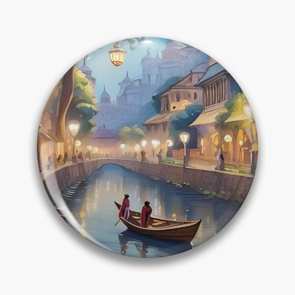 Item preview, A pretty canal crosses a city with active lights designed and sold by fotofeast.