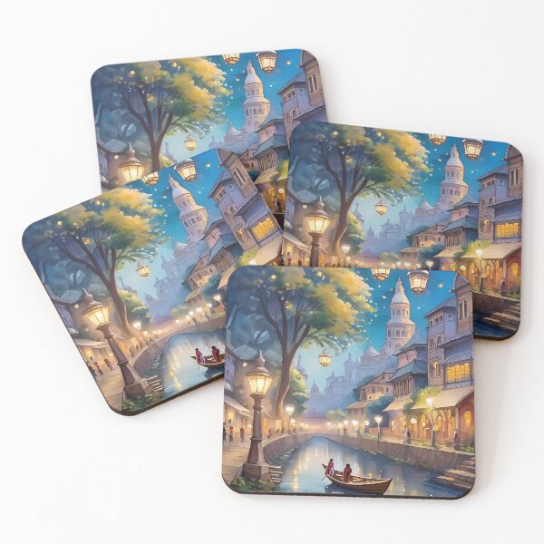Item preview, A pretty canal crosses a city with active lights designed and sold by fotofeast.