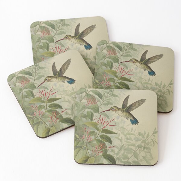 Item preview, Hummingbird flying near a coral bush designed and sold by fotofeast.