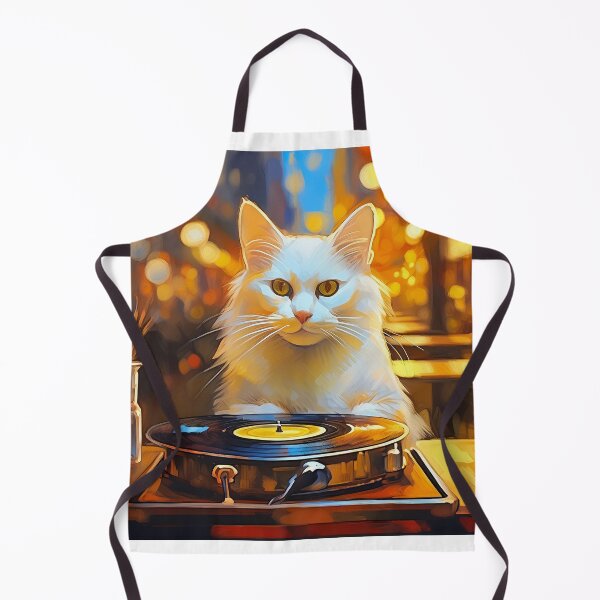 Item preview, White cat in a cafe listening to record player designed and sold by fotofeast.