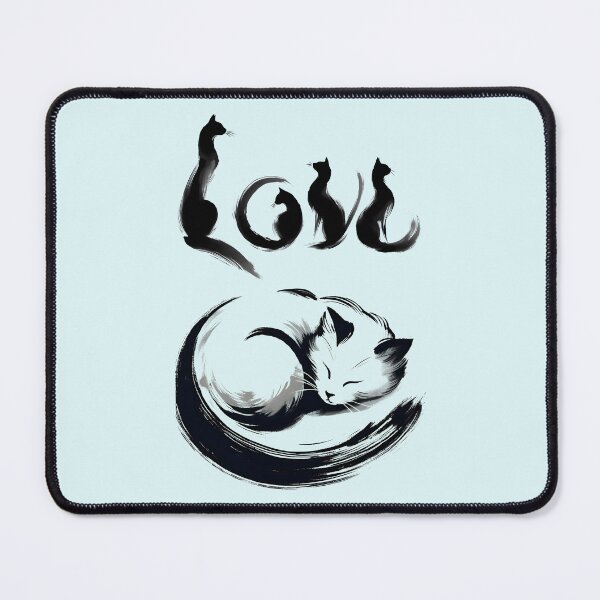 Item preview, "Love Cats" Sumi-e minimalist Japanese Ink Art designed and sold by Nabucodonoshop.