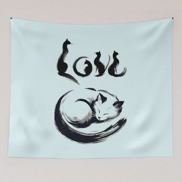 Item preview, "Love Cats" Sumi-e minimalist Japanese Ink Art designed and sold by Nabucodonoshop.