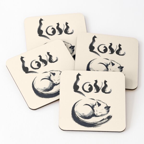 Item preview, "Love Cats" Sumi-e minimalist Japanese Ink Art designed and sold by Nabucodonoshop.
