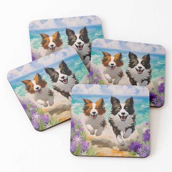 Item preview, Happy border collie dogs running by the sea designed and sold by fotofeast.