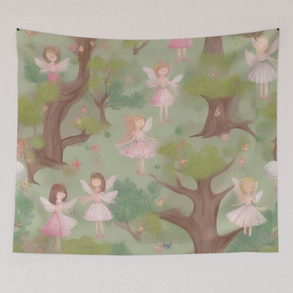 Item preview, pink fairy wallpaper with trees and fairies designed and sold by kloster2000.