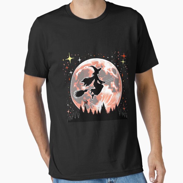 flying witch on a broom with moon Essential T-Shirt