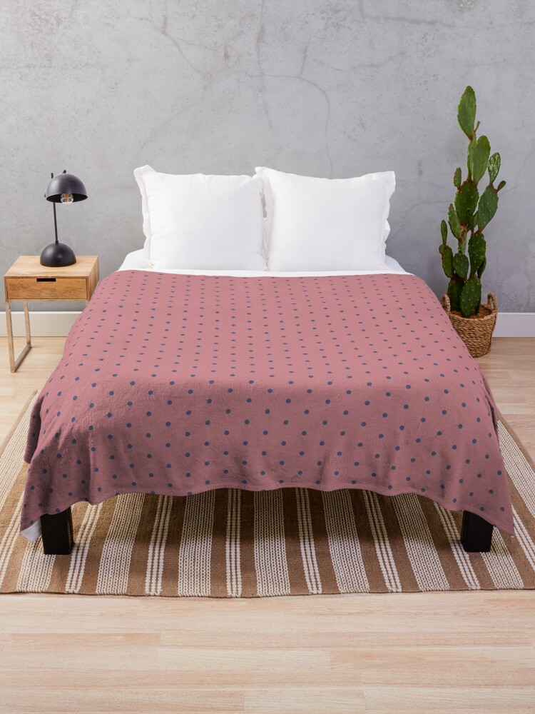 Throw Blanket, Geometric Royal Circle Gray Blue Polka Dots On Brandied Apricot designed and sold by Triplicate Limited